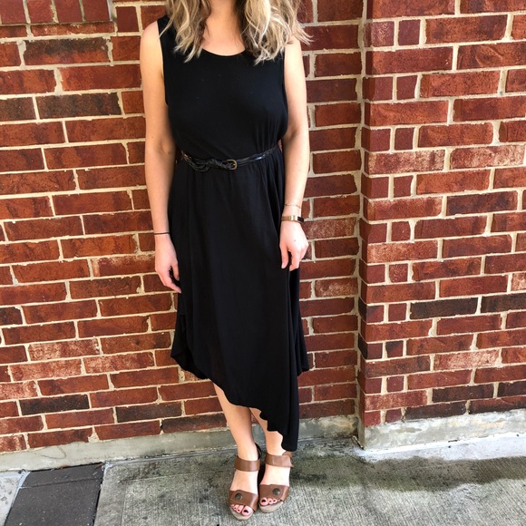 Flowing Black Asymmetrical Dress - Picture 4 of 4